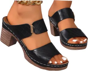 Ladmiple Chunky Heels For Women Backless Low Block Comfortable Open Toe Ankle Strap Party Dress Pump Shoes Heeled Sandals