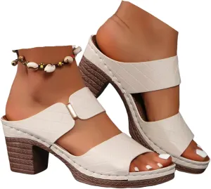 Ladmiple Chunky Heels For Women Backless Low Block Comfortable Open Toe Ankle Strap Party Dress Pump Shoes Heeled Sandals