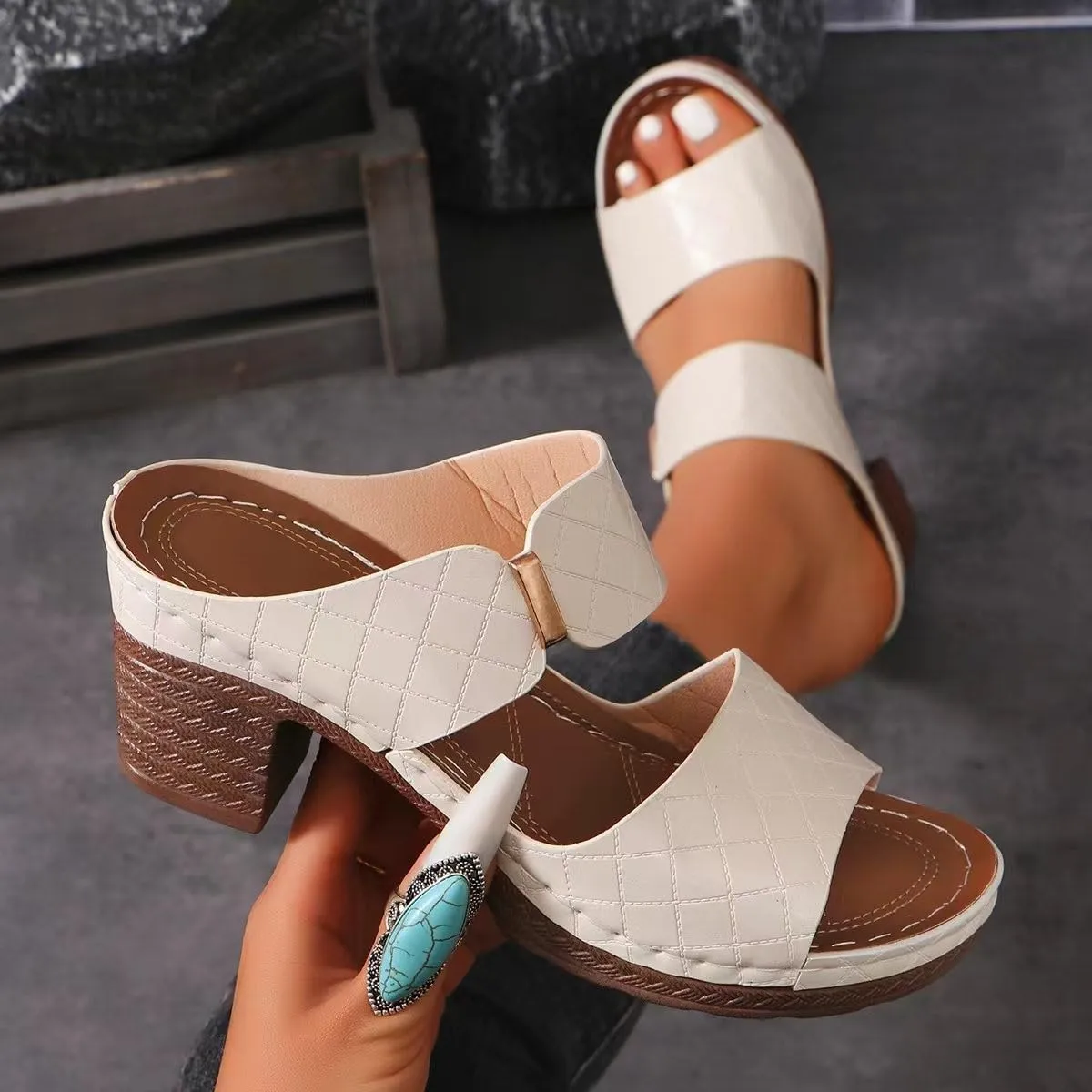Ladmiple Chunky Heels For Women Backless Low Block Comfortable Open Toe Ankle Strap Party Dress Pump Shoes Heeled Sandals