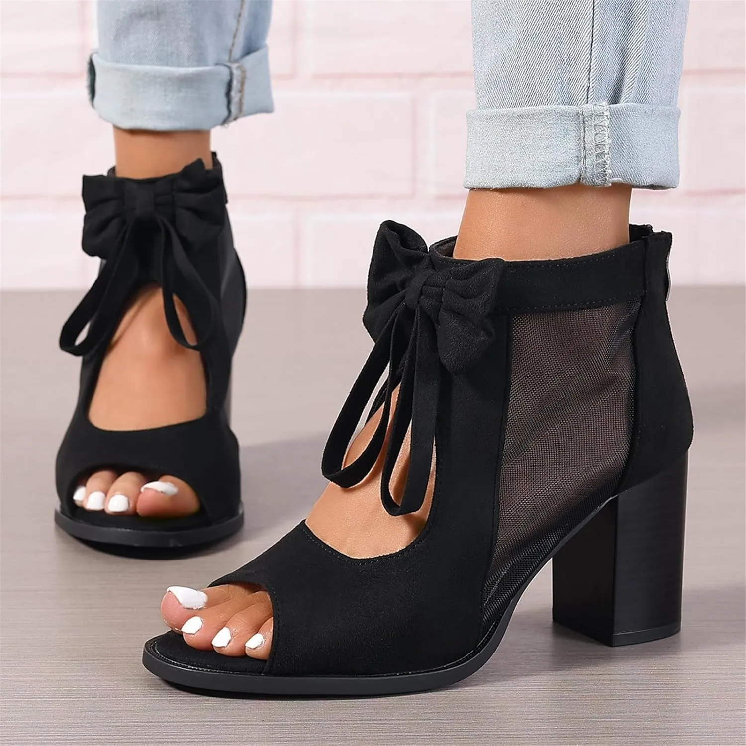 Ladmiple Chunky Heels For Women Dressy Block Heels Open Toe Ankle Strap Heeled Sandals Comfortable Party Wedding Pumps Shoes