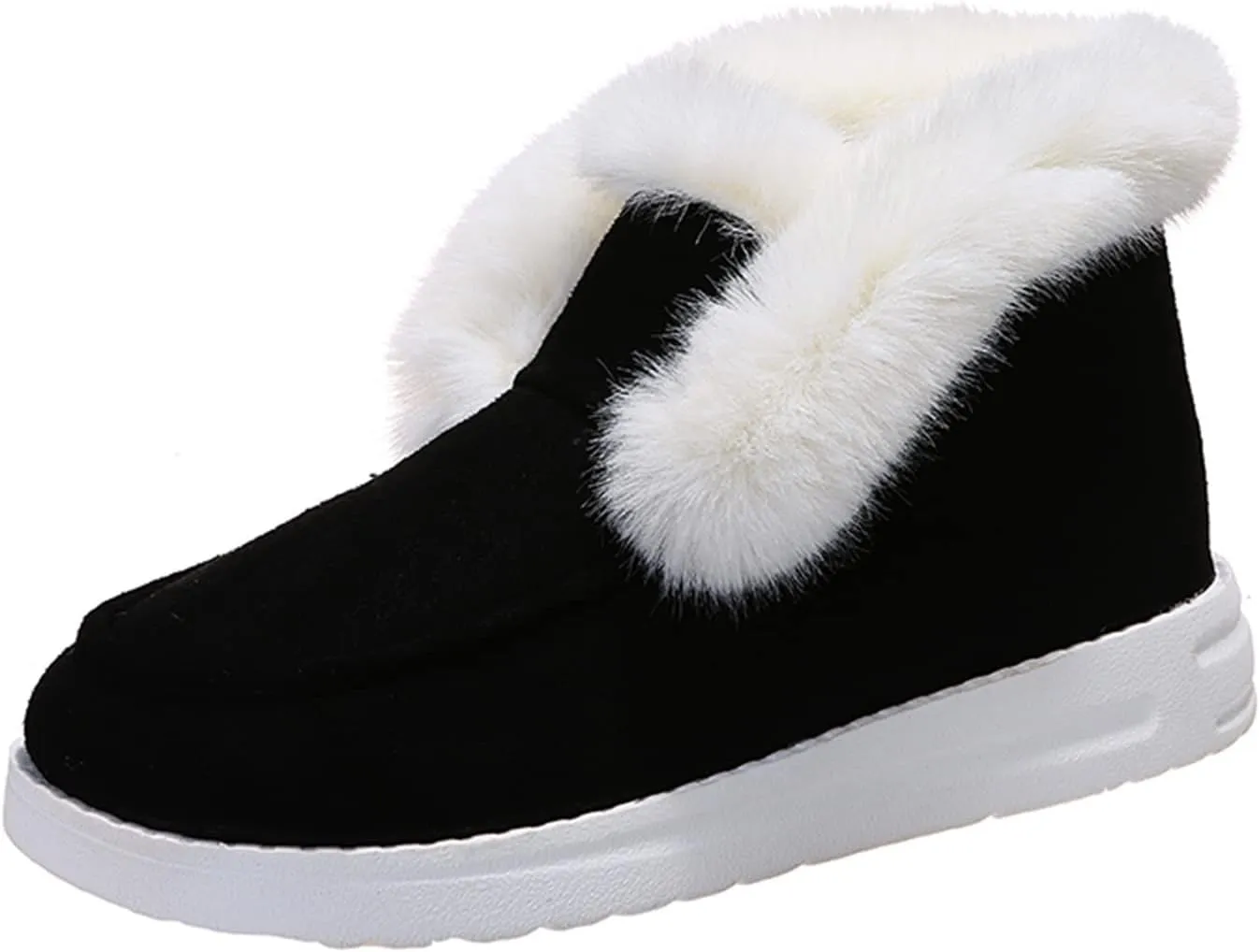 Ladmiple Furry Boots For Women Outdoor Womens Snow Boots Winter Warm Booties Fur Lined Anti-Slip Ankle Boots Outdoor Slip On Ankle Booties Comfortable Warm Shoes