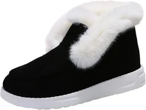 Ladmiple Furry Boots For Women Outdoor Womens Snow Boots Winter Warm Booties Fur Lined Anti-Slip Ankle Boots Outdoor Slip On Ankle Booties Comfortable Warm Shoes