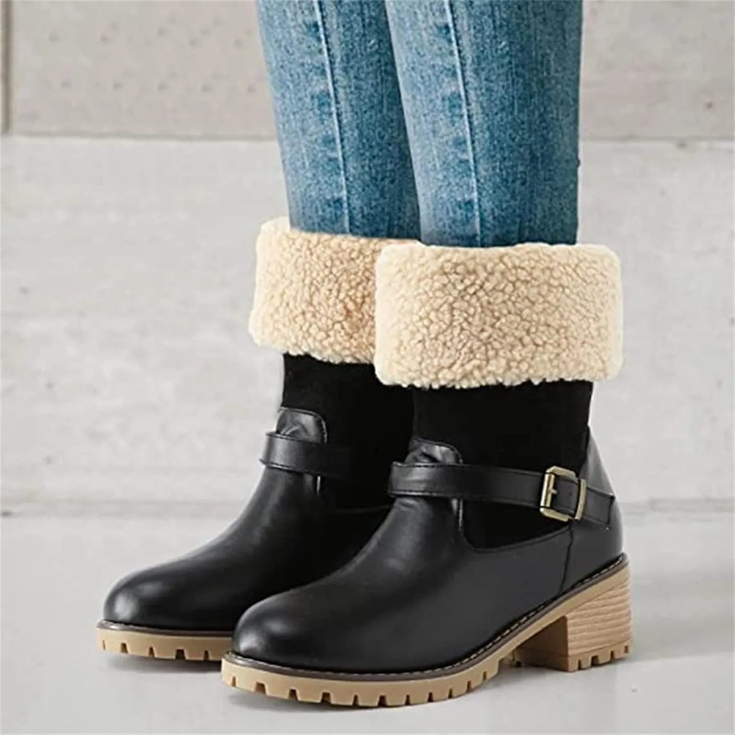 Ladmiple Snow Boots For Women Cute Tall Mid Calf Slip On Winter Boots Warm Ankle Booties Fashion Fur Lined Walking Shoes