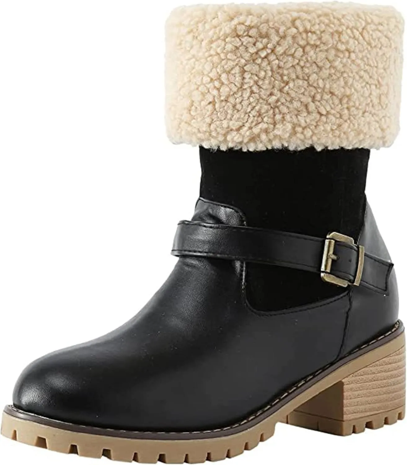 Ladmiple Snow Boots For Women Cute Tall Mid Calf Slip On Winter Boots Warm Ankle Booties Fashion Fur Lined Walking Shoes