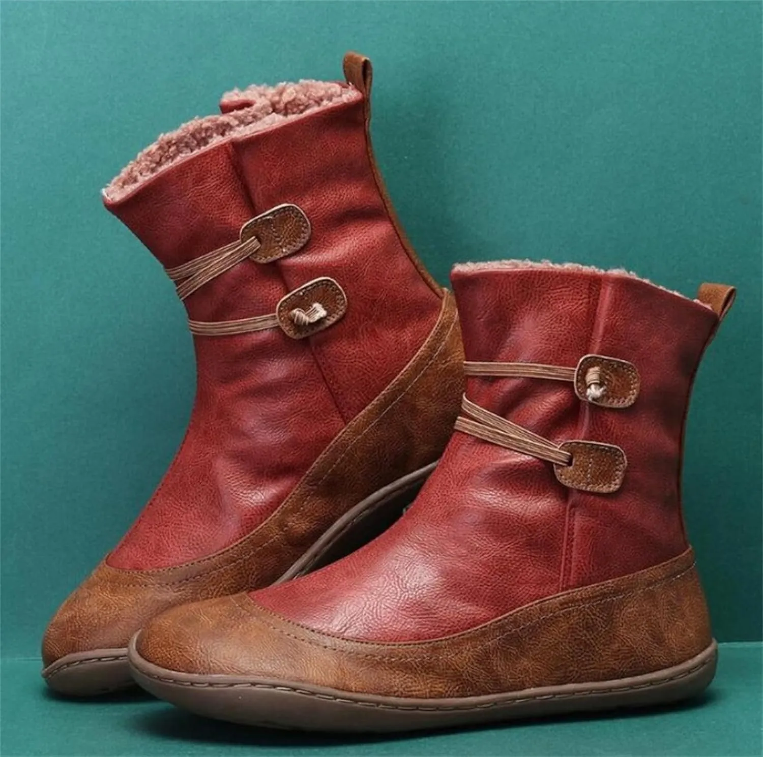 Ladmiple Snow Boots For Women Cute Tall Mid Calf Winter Boots Casual Slip-on Warm Loafers Faux Fur-Lined Ankle Booties