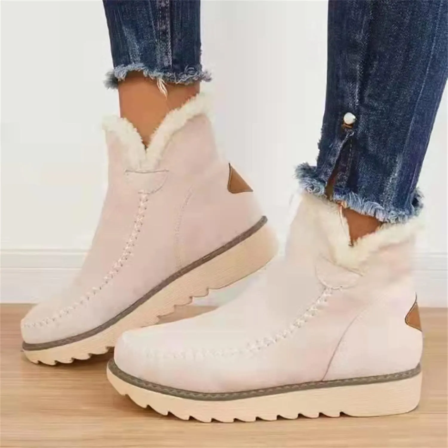 Ladmiple Snow Boots For Women Slip On Winter Boots Warm Comfortable Outdoor Fur Lined Ankle Booties Thickening Walking Shoes