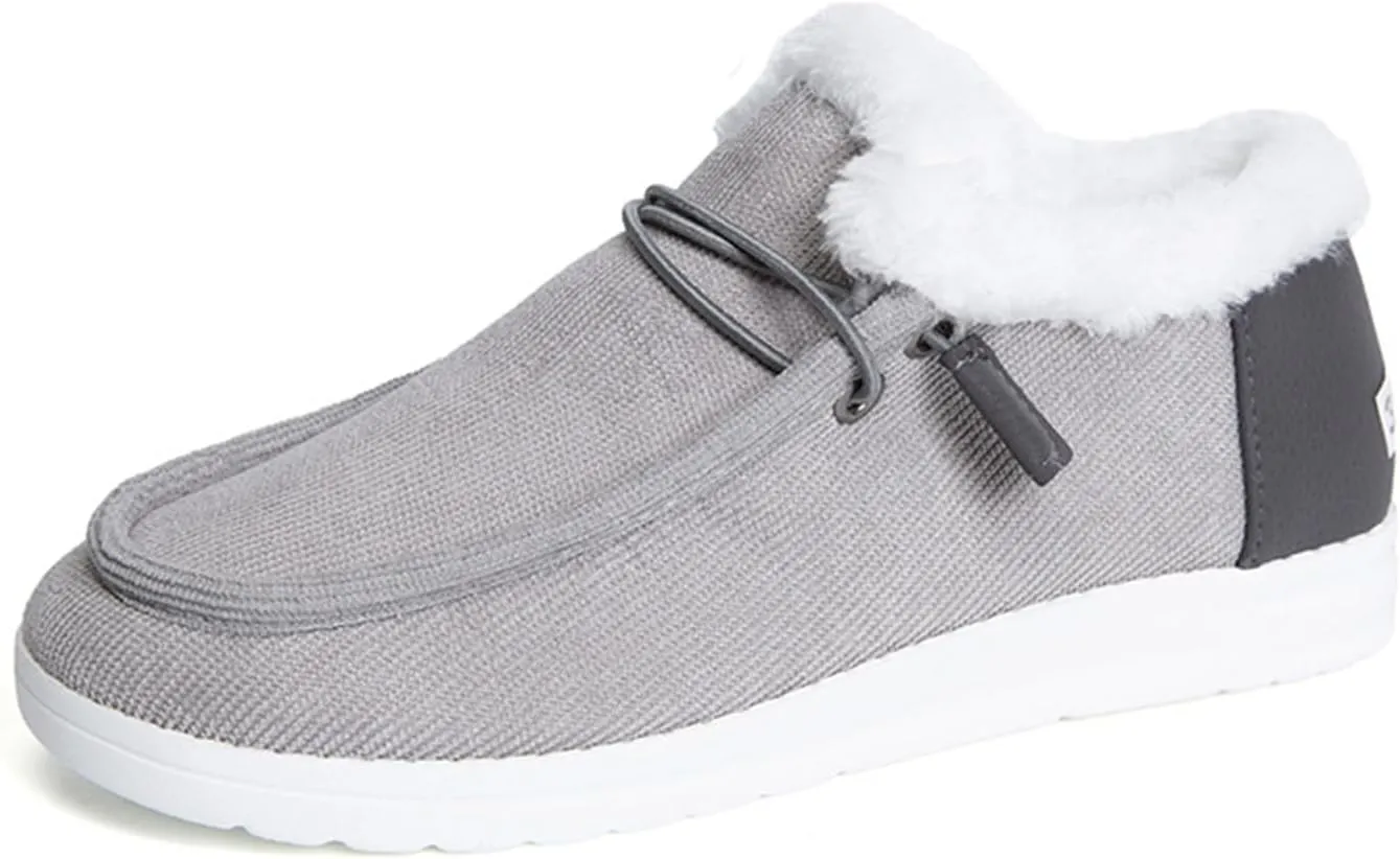 Ladmiple Snow Boots For Women White Womens Casual Slip-on Warm Loafers Shoes Faux Fur-Lined Comfortable Lightweight Winter Snow Ankle Boots Outdoor Walking Shoes