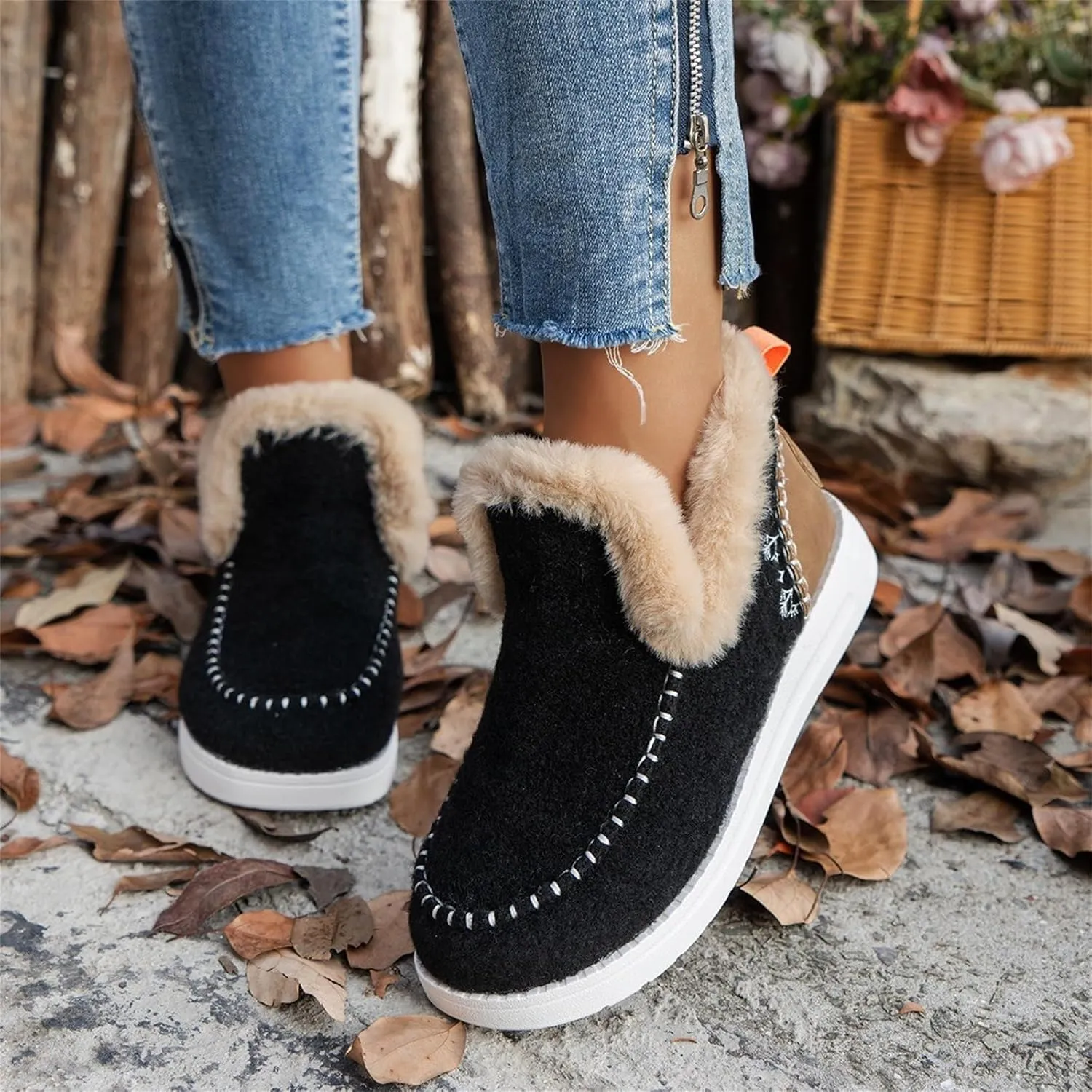 Ladmiple Winter Boots For Women 2024 Dressy Snow Boots Warm Fur Lined Anti-Slip Ankle Booties Slip On Warm Loafers Shoes