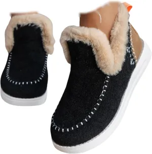 Ladmiple Winter Boots For Women 2024 Dressy Snow Boots Warm Fur Lined Anti-Slip Ankle Booties Slip On Warm Loafers Shoes
