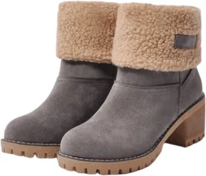 Ladmiple Winter Boots For Women Fashion Mid Calf Snow Boots Fur Lined Warm Comfortable Slip On Short Ankle Booties 2024