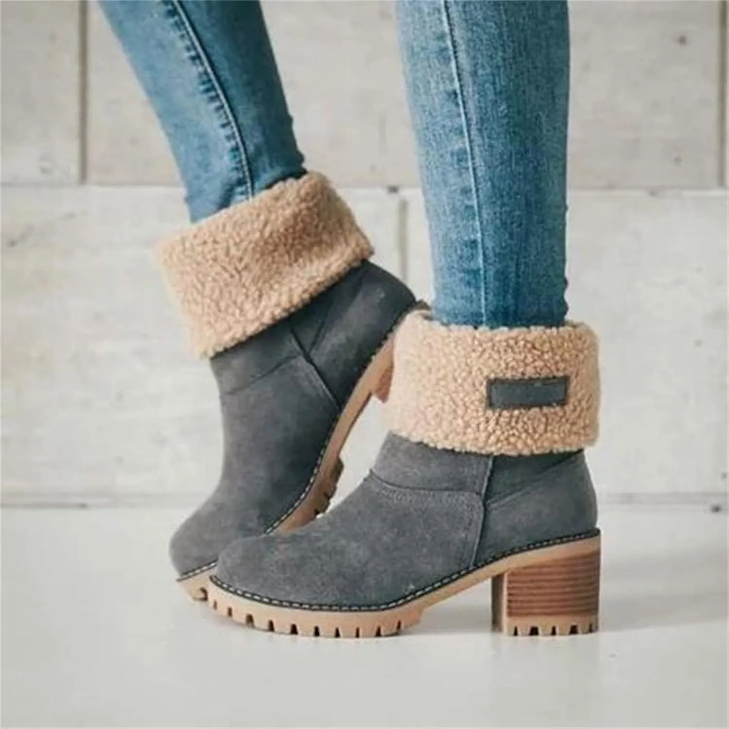 Ladmiple Winter Boots For Women Fashion Mid Calf Snow Boots Fur Lined Warm Comfortable Slip On Short Ankle Booties 2024