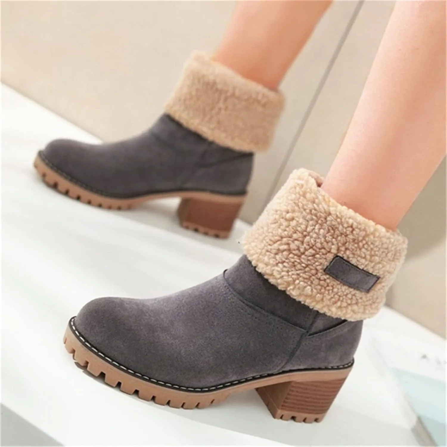 Ladmiple Winter Boots For Women Fashion Mid Calf Snow Boots Fur Lined Warm Comfortable Slip On Short Ankle Booties 2024