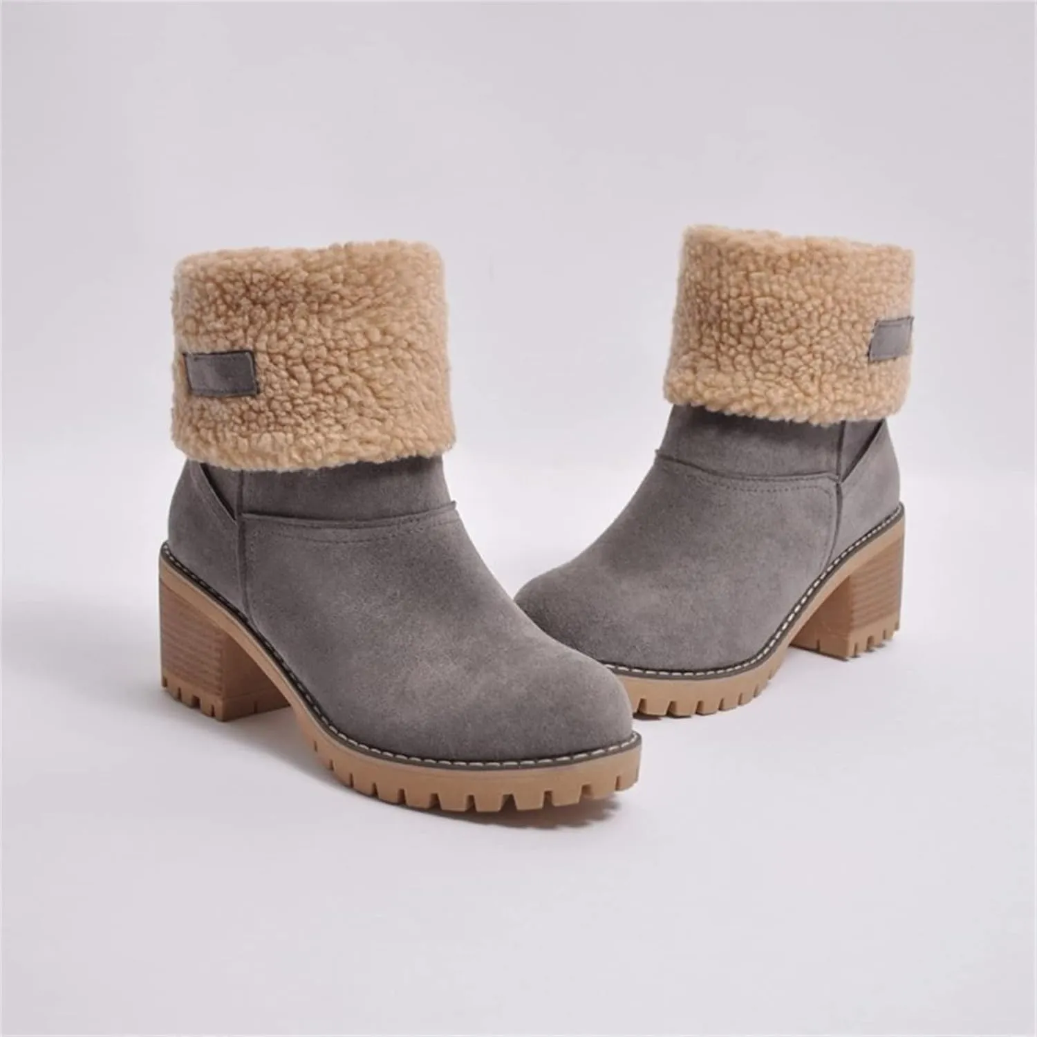 Ladmiple Winter Boots For Women Fashion Mid Calf Snow Boots Fur Lined Warm Comfortable Slip On Short Ankle Booties 2024