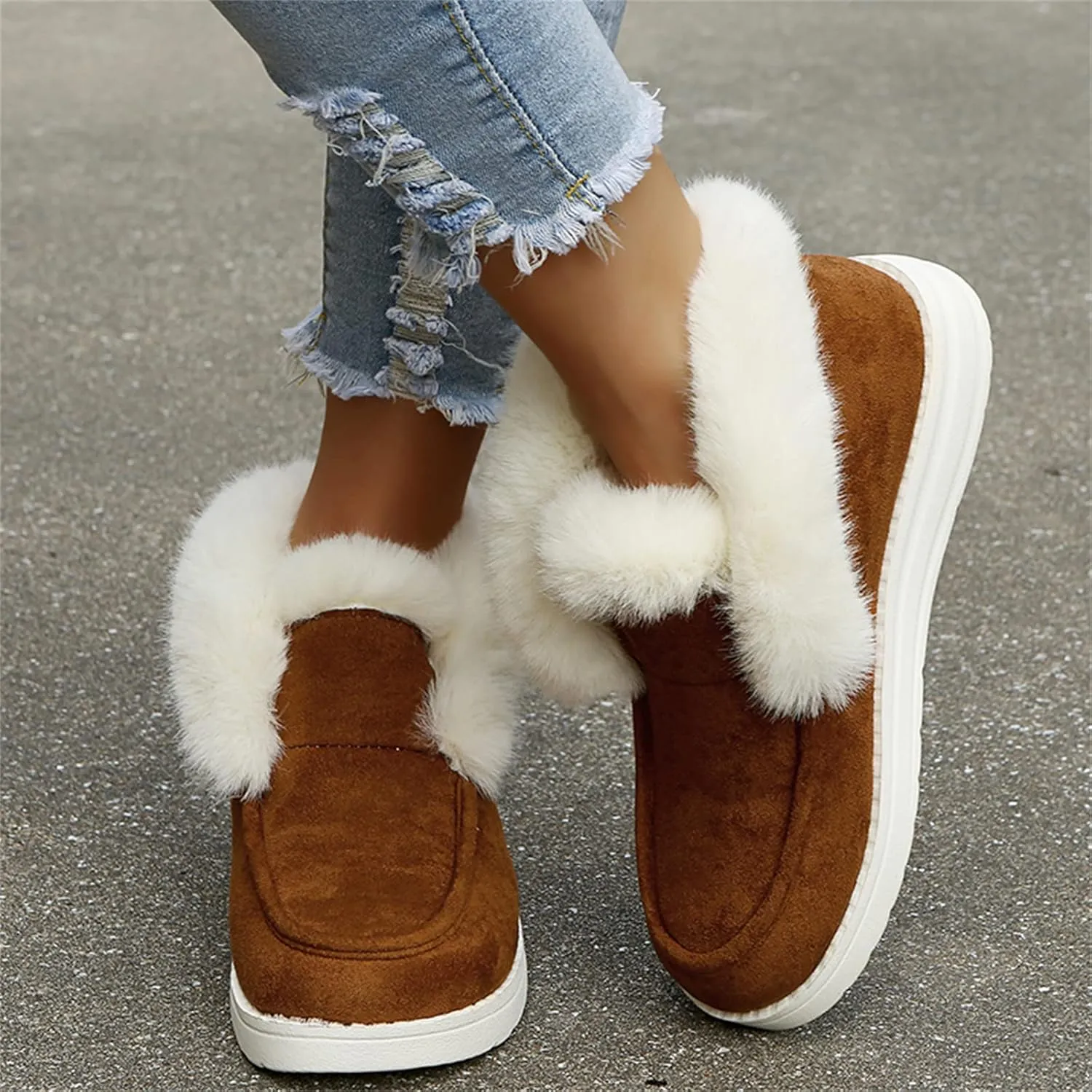 Ladmiple Winter Boots For Women Fashion Snow Boots Classic Faux Fur Lined Slip On Ankle Booties Casual Warm Walking Shoes