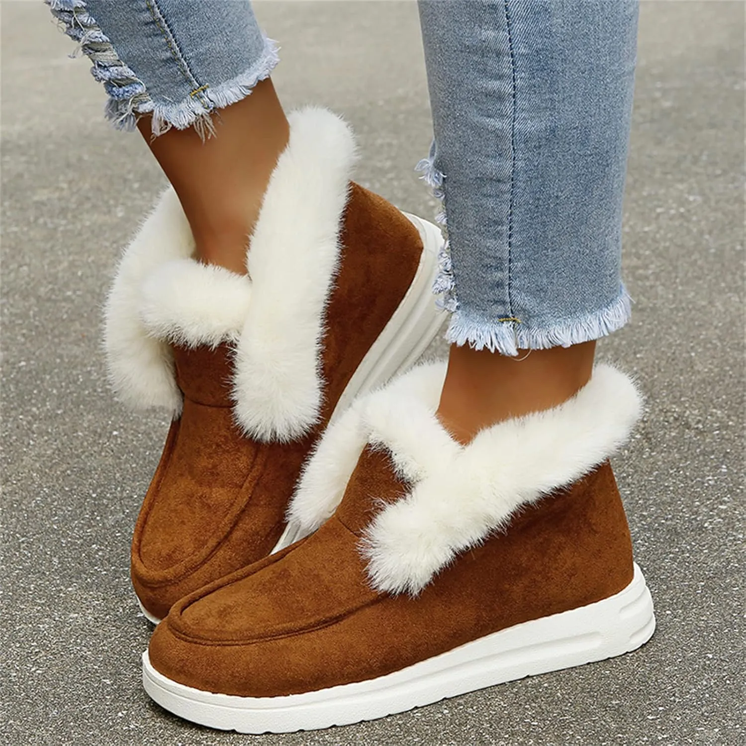 Ladmiple Winter Boots For Women Fashion Snow Boots Classic Faux Fur Lined Slip On Ankle Booties Casual Warm Walking Shoes