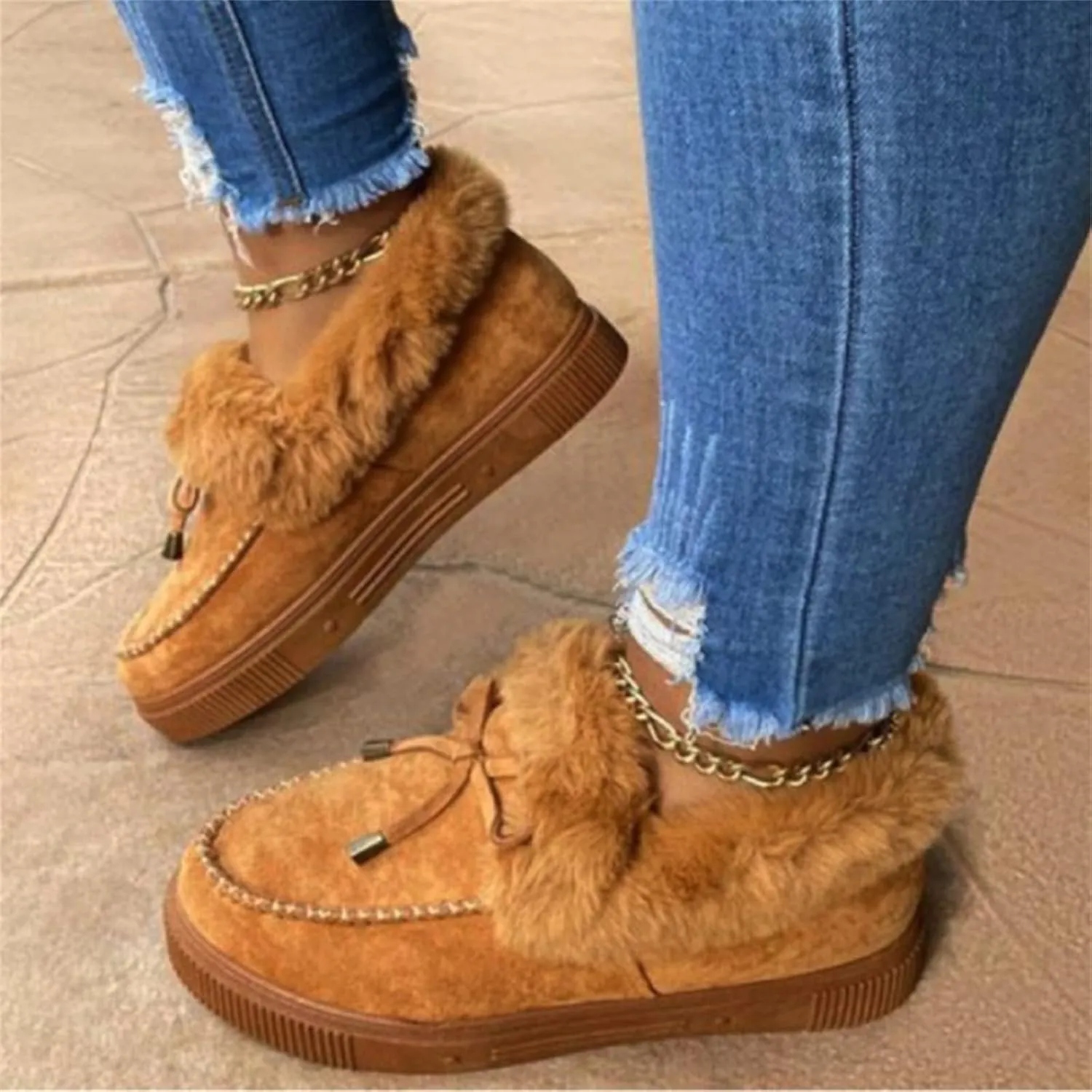 Ladmiple Winter Boots For Women Fashion Snow Boots Classic Faux Fur Lined Slip On Ankle Booties Casual Warm Walking Shoes