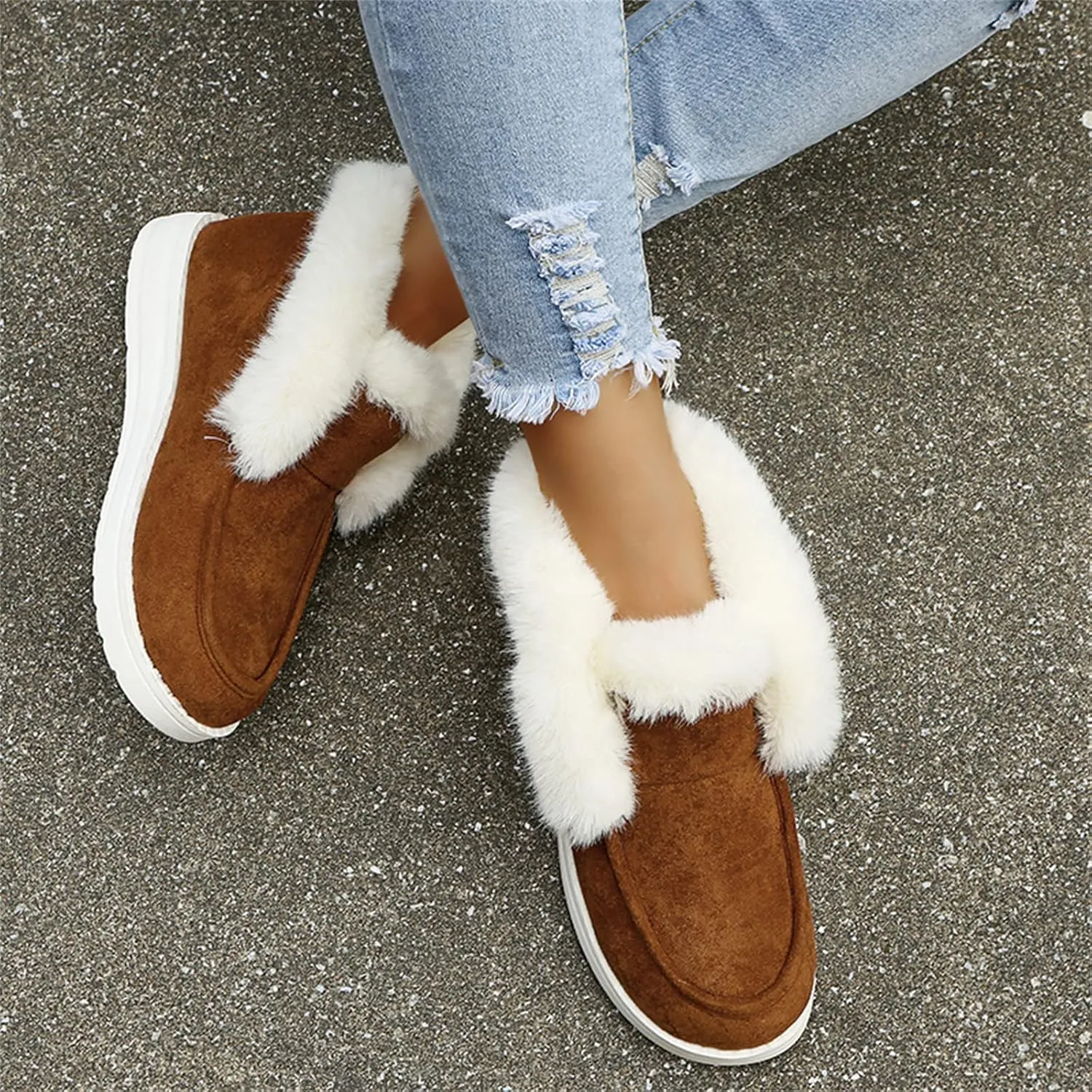 Ladmiple Winter Boots For Women Fashion Snow Boots Classic Faux Fur Lined Slip On Ankle Booties Casual Warm Walking Shoes