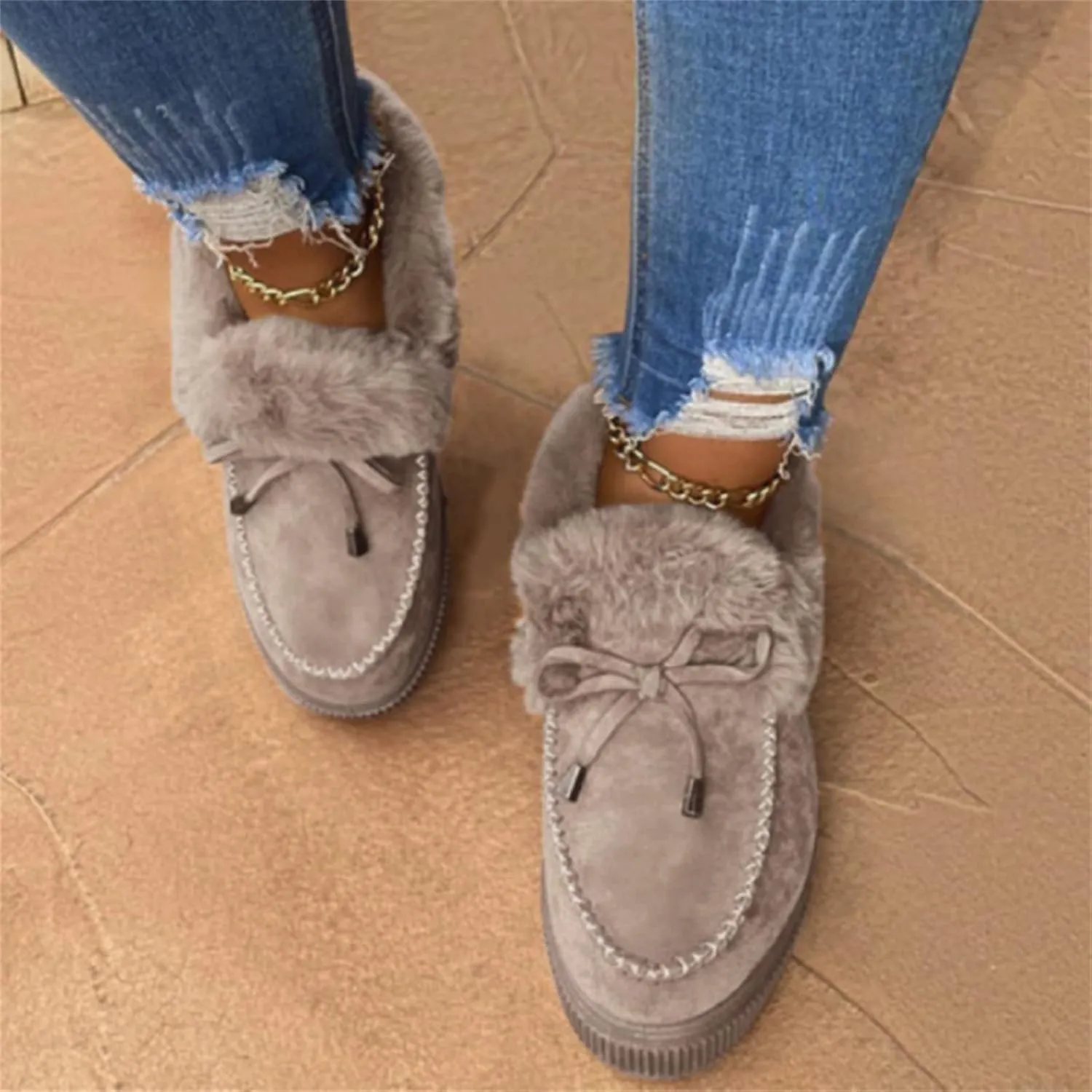 Ladmiple Winter Boots For Women Fashion Snow Boots Classic Faux Fur Lined Slip On Ankle Boots Casual Comfortable Warm Shoes