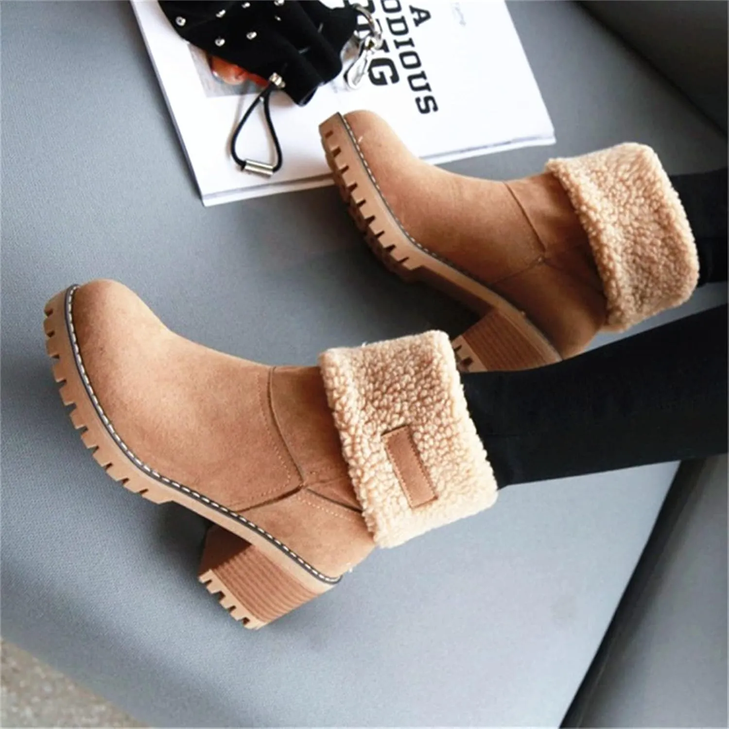 Ladmiple Winter Boots For Women Fashion Snow Boots Warm Fur Lined Ankle Booties Slip on Outdoor Walking Mid Calf Boots 2024