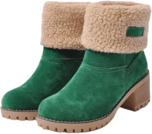 Ladmiple Winter Boots For Women Tall Mid Calf Snow Boots Warm Fur Lined Anti-Slip Outdoor Slip On Comfortable Warm Shoes