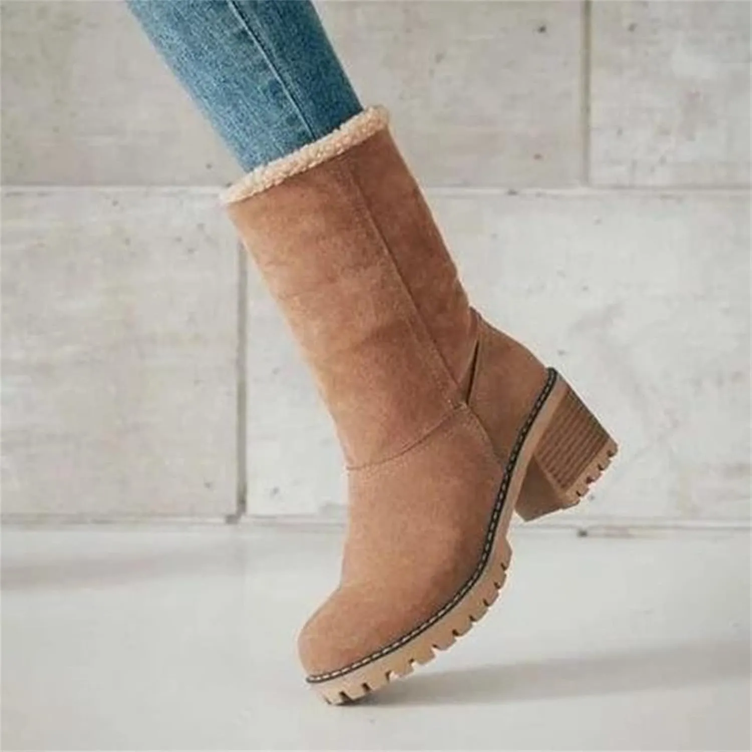 Ladmiple Winter Boots For Women Tall Mid Calf Snow Boots Warm Fur Lined Anti-Slip Outdoor Slip On Comfortable Warm Shoes
