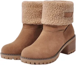 Ladmiple Winter Boots For Women Tall Mid Calf Snow Boots Warm Fur Lined Anti-Slip Outdoor Slip On Comfortable Warm Shoes