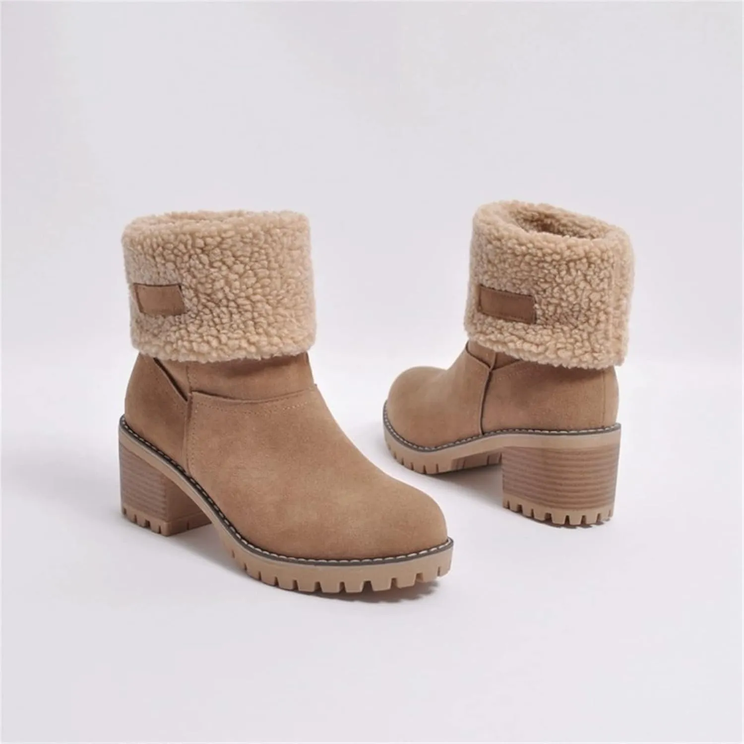 Ladmiple Winter Boots For Women Tall Mid Calf Snow Boots Warm Fur Lined Anti-Slip Outdoor Slip On Comfortable Warm Shoes