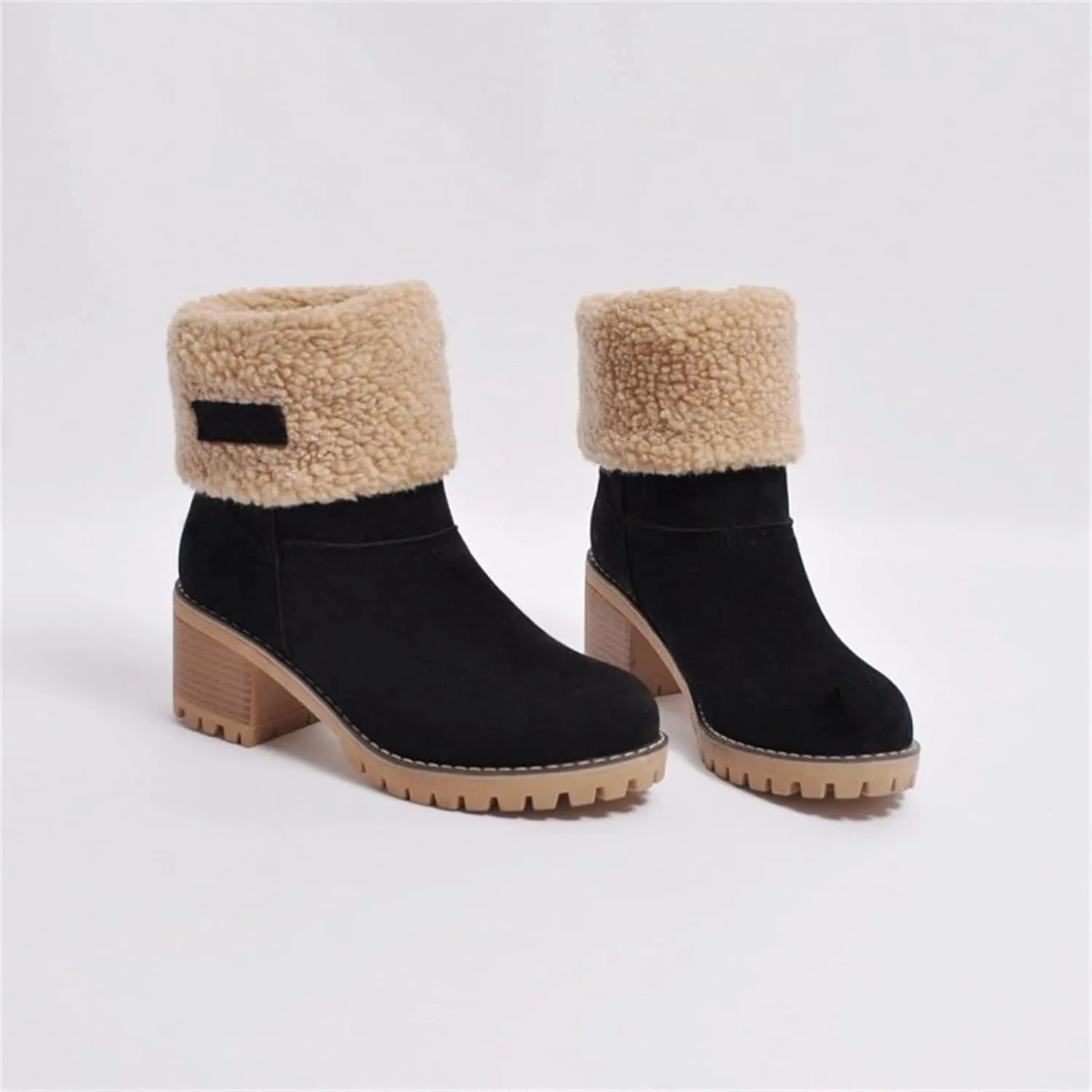 Ladmiple Winter Boots For Women Tall Mid Calf Snow Boots Warm Fur Lined Anti-Slip Outdoor Slip On Comfortable Warm Shoes