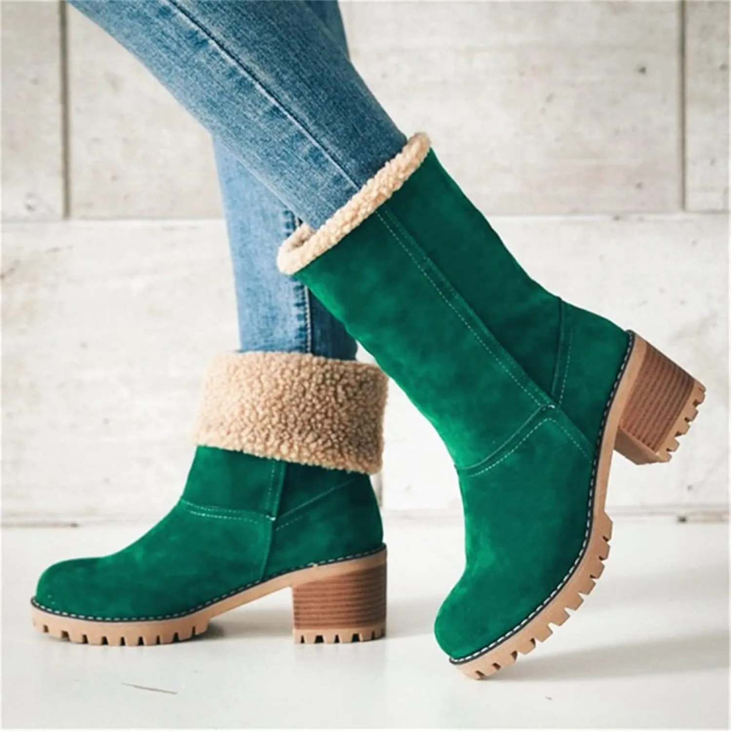 Ladmiple Winter Boots For Women Tall Mid Calf Snow Boots Warm Fur Lined Anti-Slip Outdoor Slip On Comfortable Warm Shoes