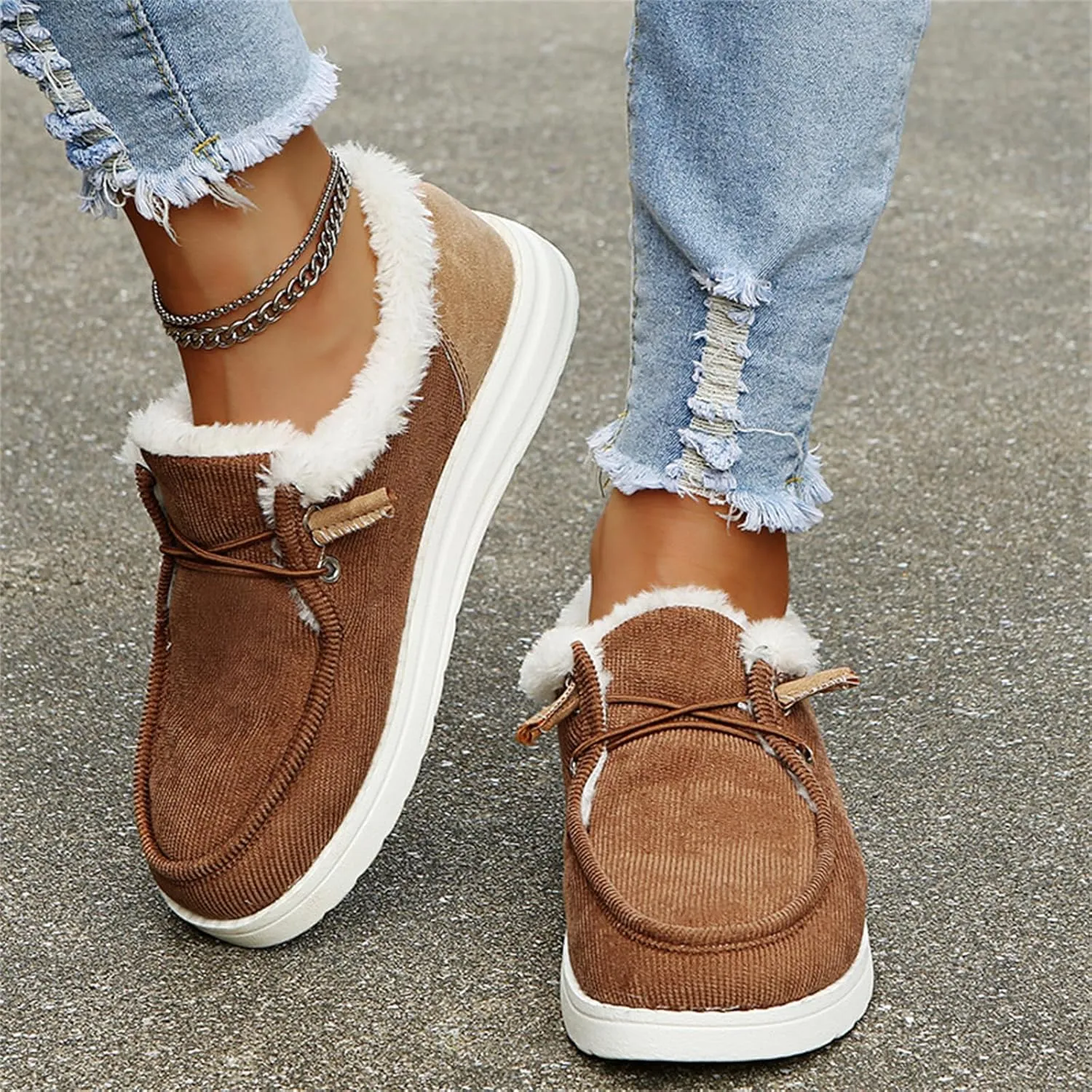 Ladmiple Winter Boots For Women Warm Fur Lined Snow Ankle Boots Outdoor Short Booties Fashion Comfort Slip On Loafers Shoes