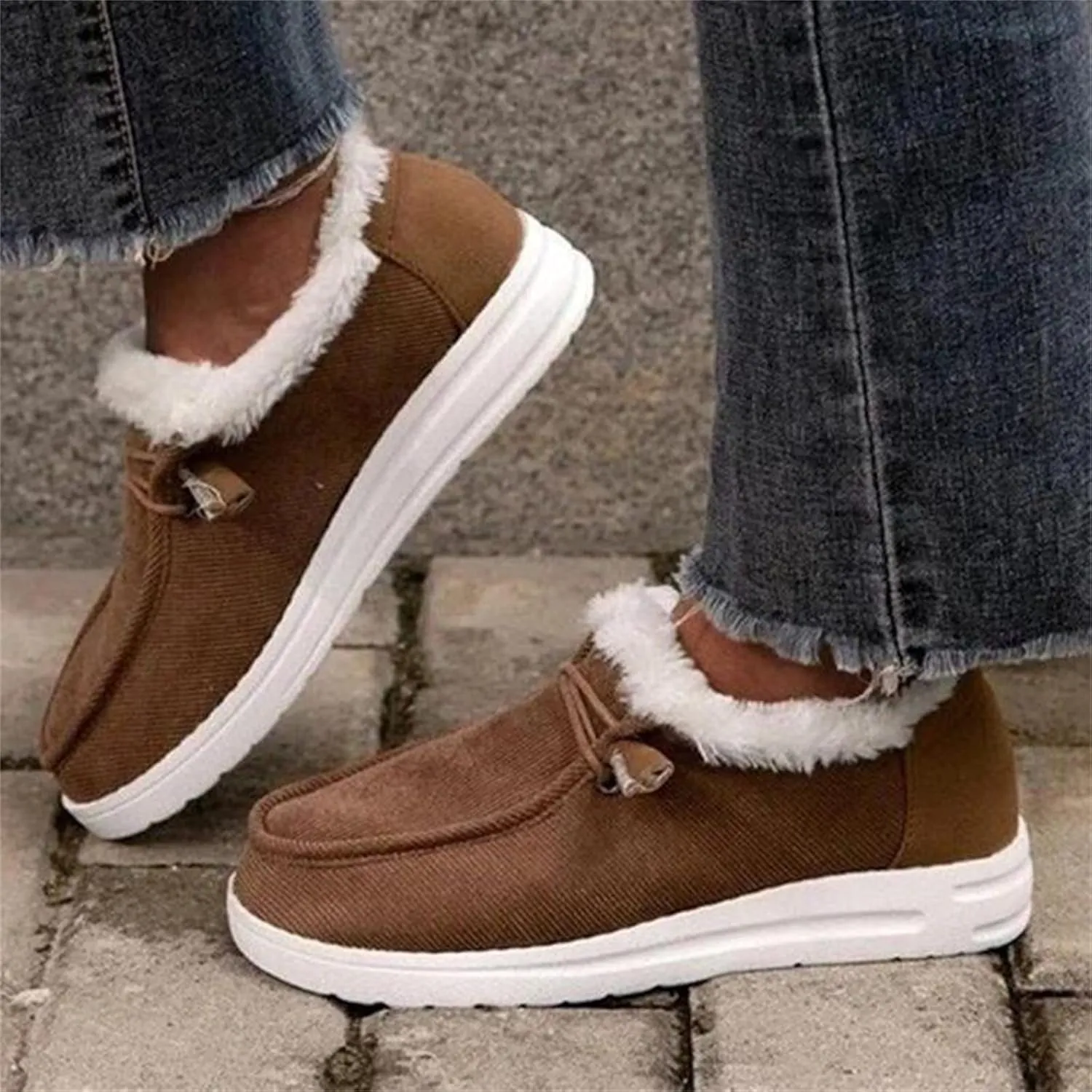 Ladmiple Winter Boots For Women Warm Fur Lined Snow Ankle Boots Outdoor Short Booties Fashion Comfort Slip On Loafers Shoes