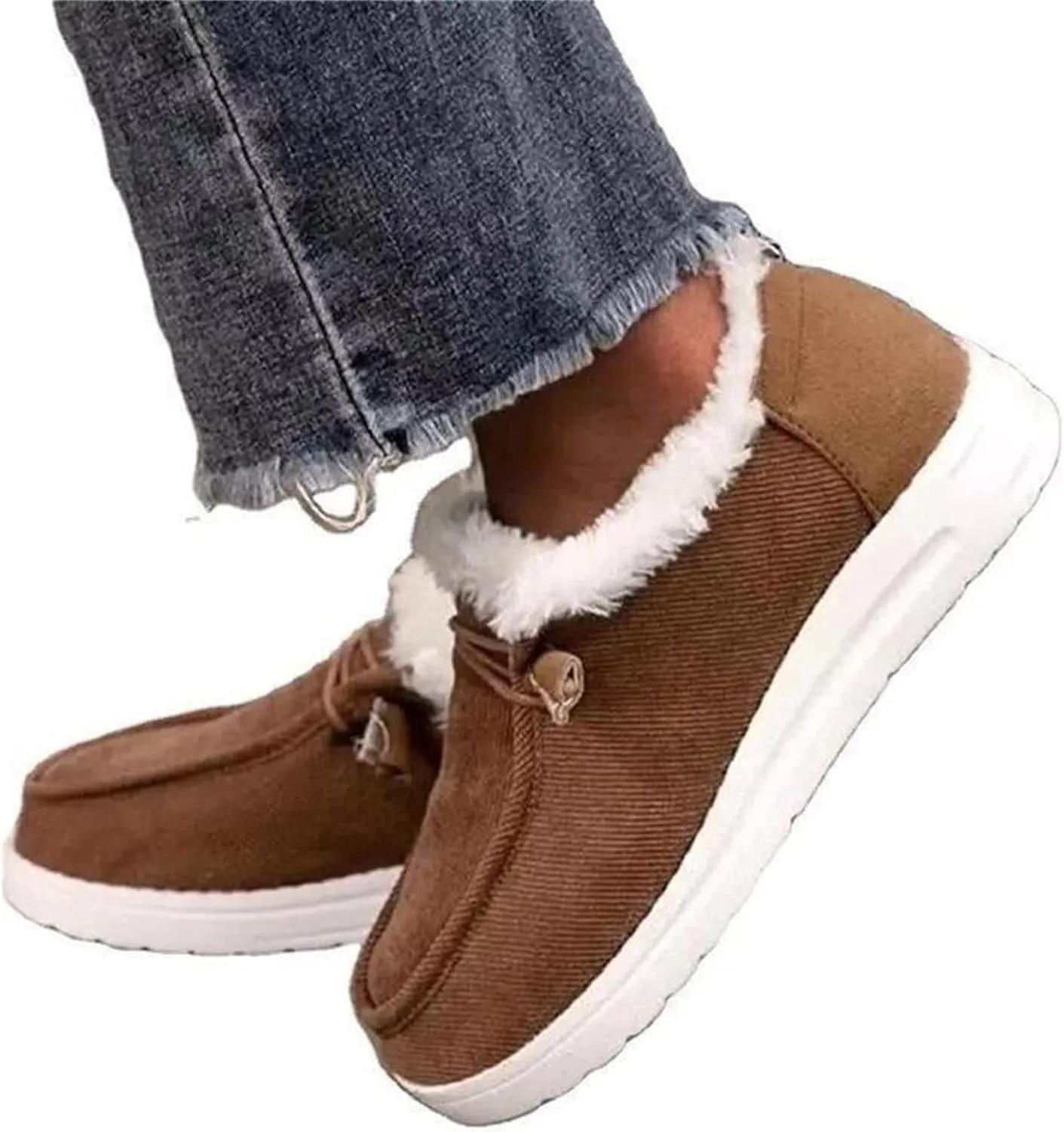 Ladmiple Winter Boots For Women Warm Fur Lined Snow Ankle Boots Outdoor Short Booties Fashion Comfort Slip On Loafers Shoes