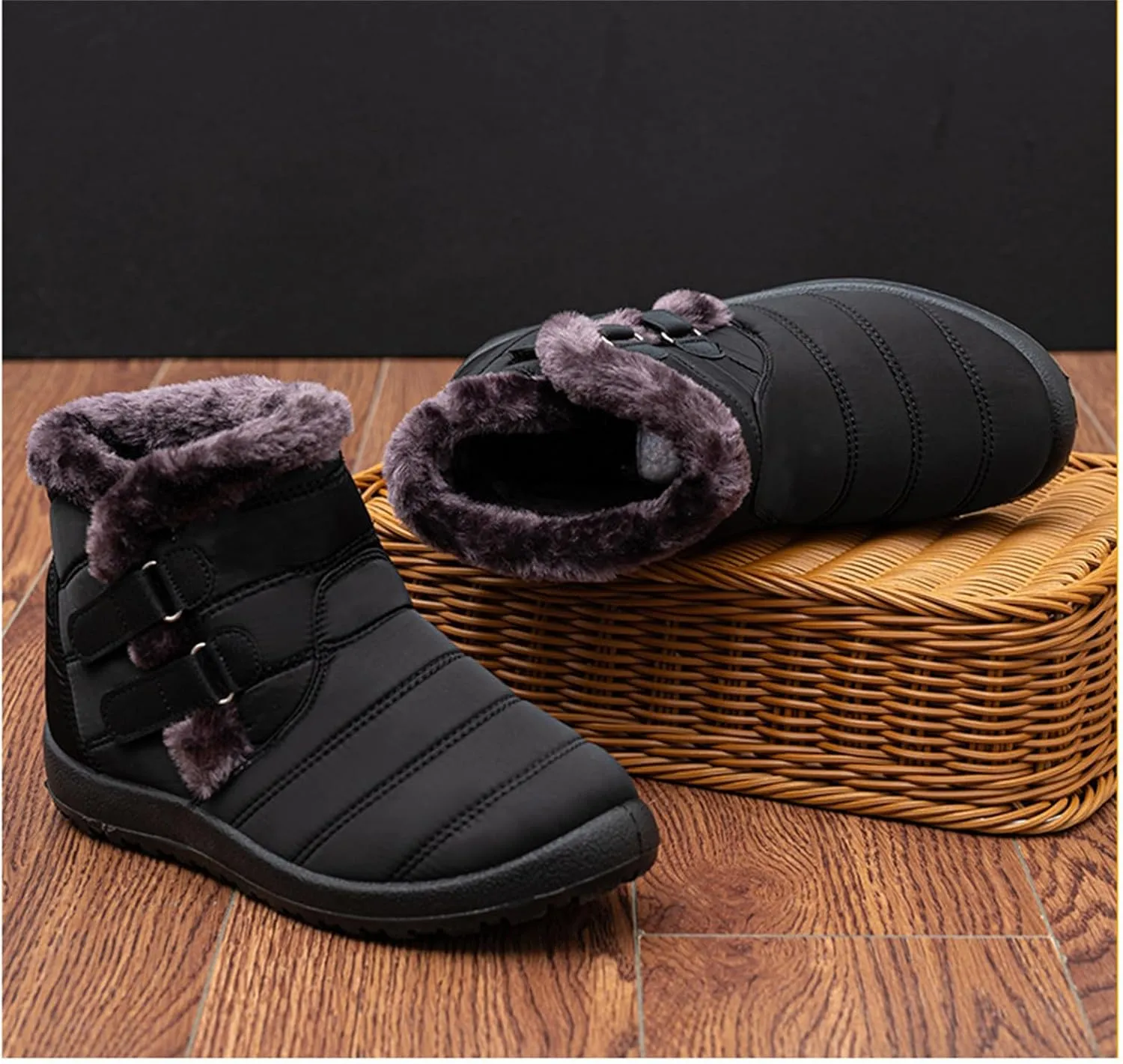 Ladmiple Winter Boots For Women Waterproof Snow Non Slip Warm Ankle Booties Comfortable Slip On Fur Lined Outdoor Shoes