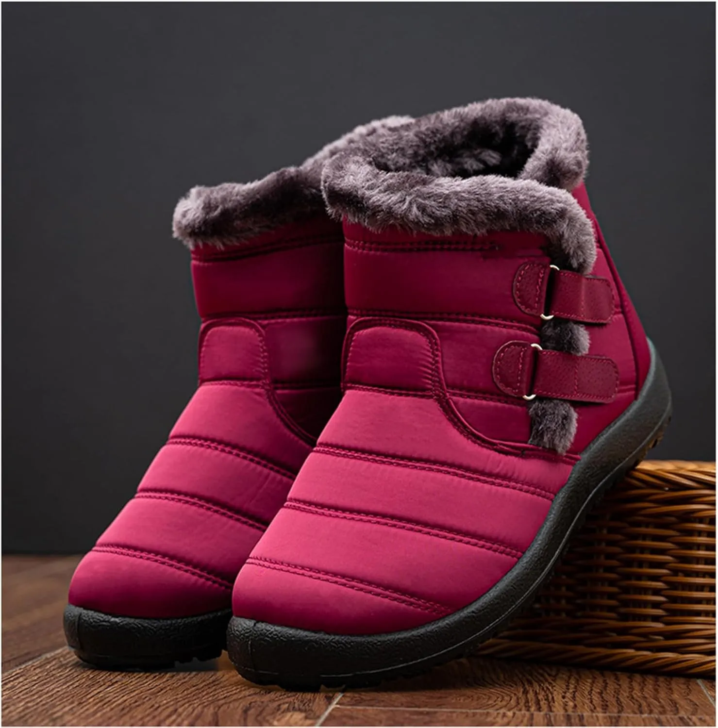 Ladmiple Winter Boots For Women Waterproof Snow Non Slip Warm Ankle Booties Comfortable Slip On Fur Lined Outdoor Shoes