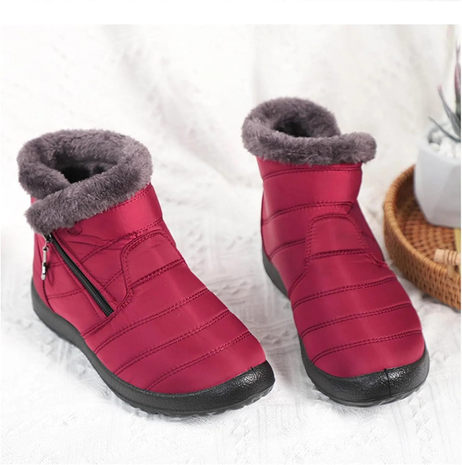 Ladmiple Winter Boots For Women Waterproof Snow Non Slip Warm Fur Lined Ankle Booties Outdoor Comfortable Walking Shoes