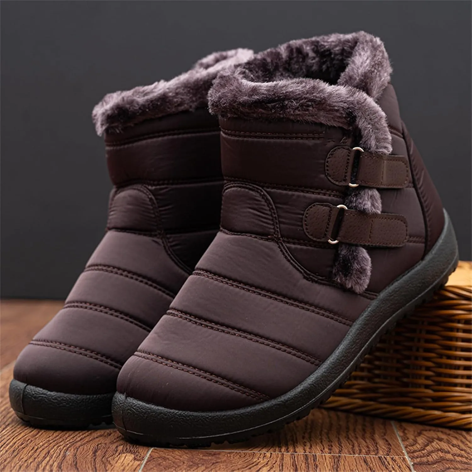 Ladmiple Winter Boots For Women Waterproof Snow Wide Width Fur Lined Warm Slip On Comfortable Outdoor Anti Slip Ankle Booties