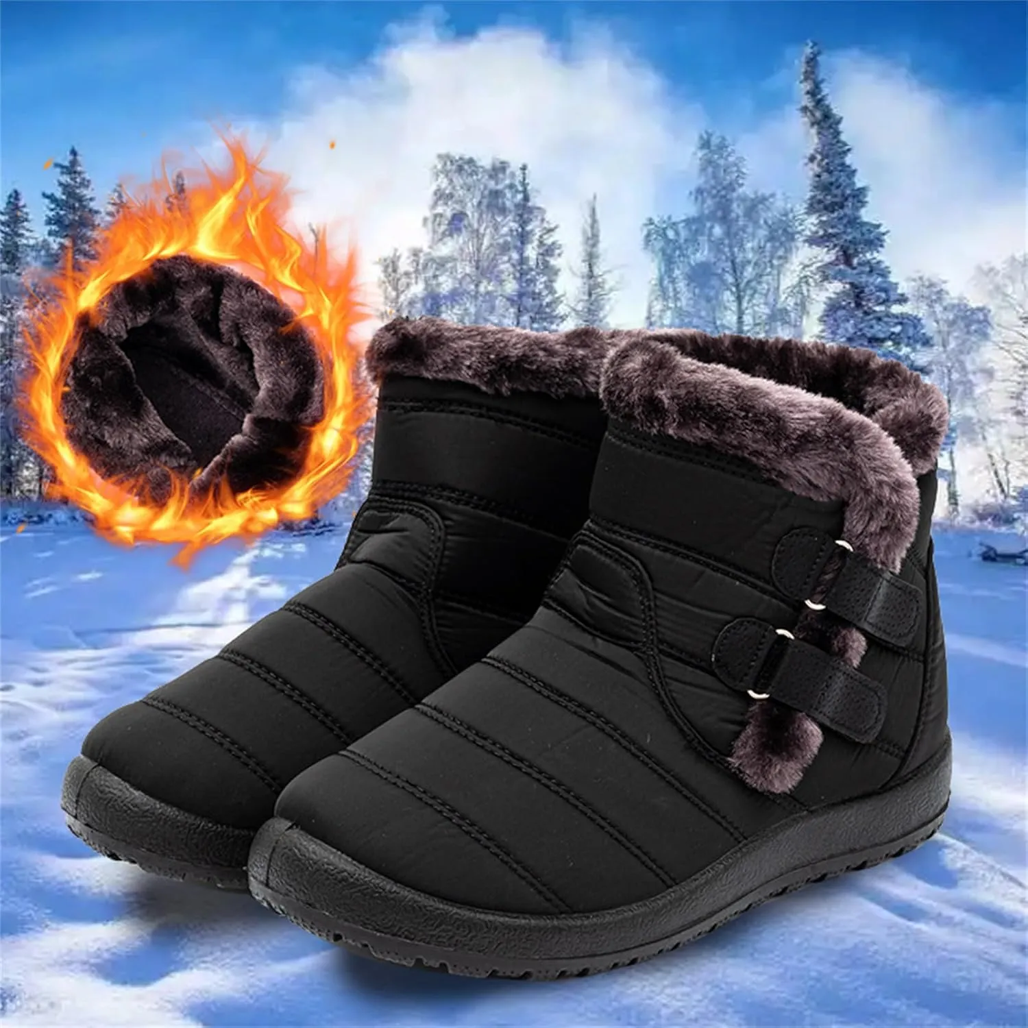 Ladmiple Winter Boots For Women Waterproof Snow Wide Width Fur Lined Warm Slip On Comfortable Outdoor Anti Slip Ankle Booties