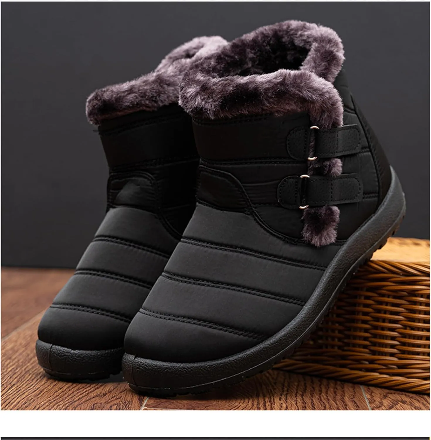 Ladmiple Winter Boots For Women Waterproof Snow Wide Width Fur Lined Warm Slip On Comfortable Outdoor Anti Slip Ankle Booties