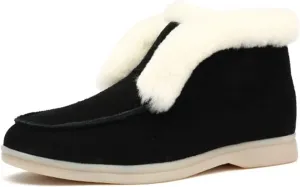 Ladmiple Winter Boots For Women Wide Width Snow Boots with Fur Lined Warm Slip On Ankle Booties Comfortable Walking Shoes