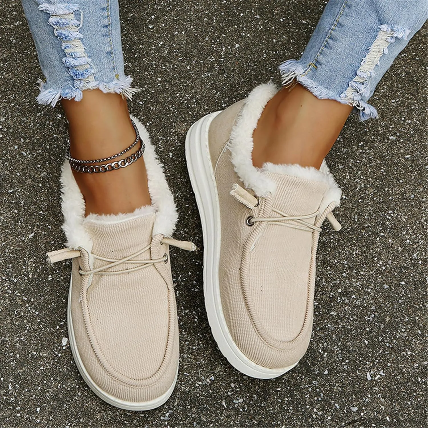 Ladmiple Winter Boots For Women With Fur Lined Snow Boots Warm Slip On Ankle Booties Comfortable Anti Slip Walking Shoes