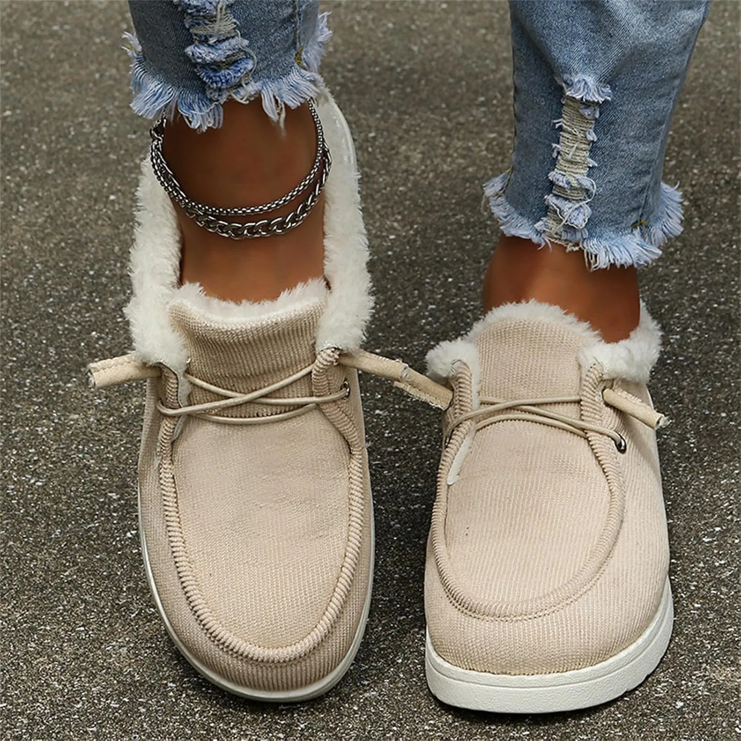 Ladmiple Winter Boots For Women With Fur Lined Snow Boots Warm Slip On Ankle Booties Comfortable Anti Slip Walking Shoes