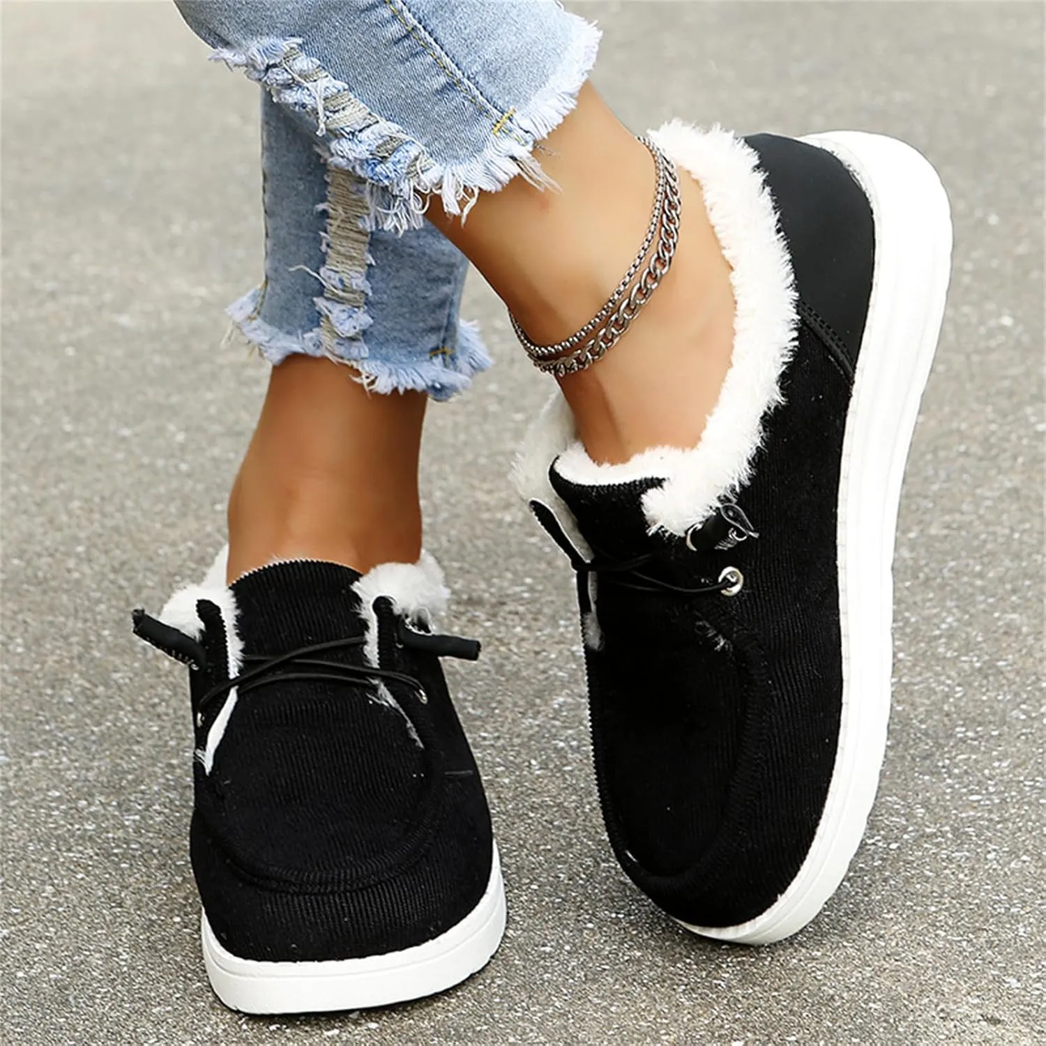 Ladmiple Winter Boots For Women With Fur Lined Snow Boots Warm Slip On Ankle Booties Comfortable Anti Slip Walking Shoes