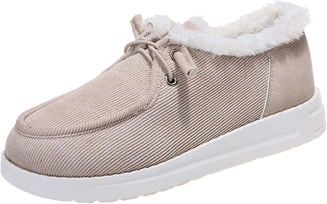 Ladmiple Winter Boots For Women With Fur Lined Snow Boots Warm Slip On Ankle Booties Comfortable Anti Slip Walking Shoes