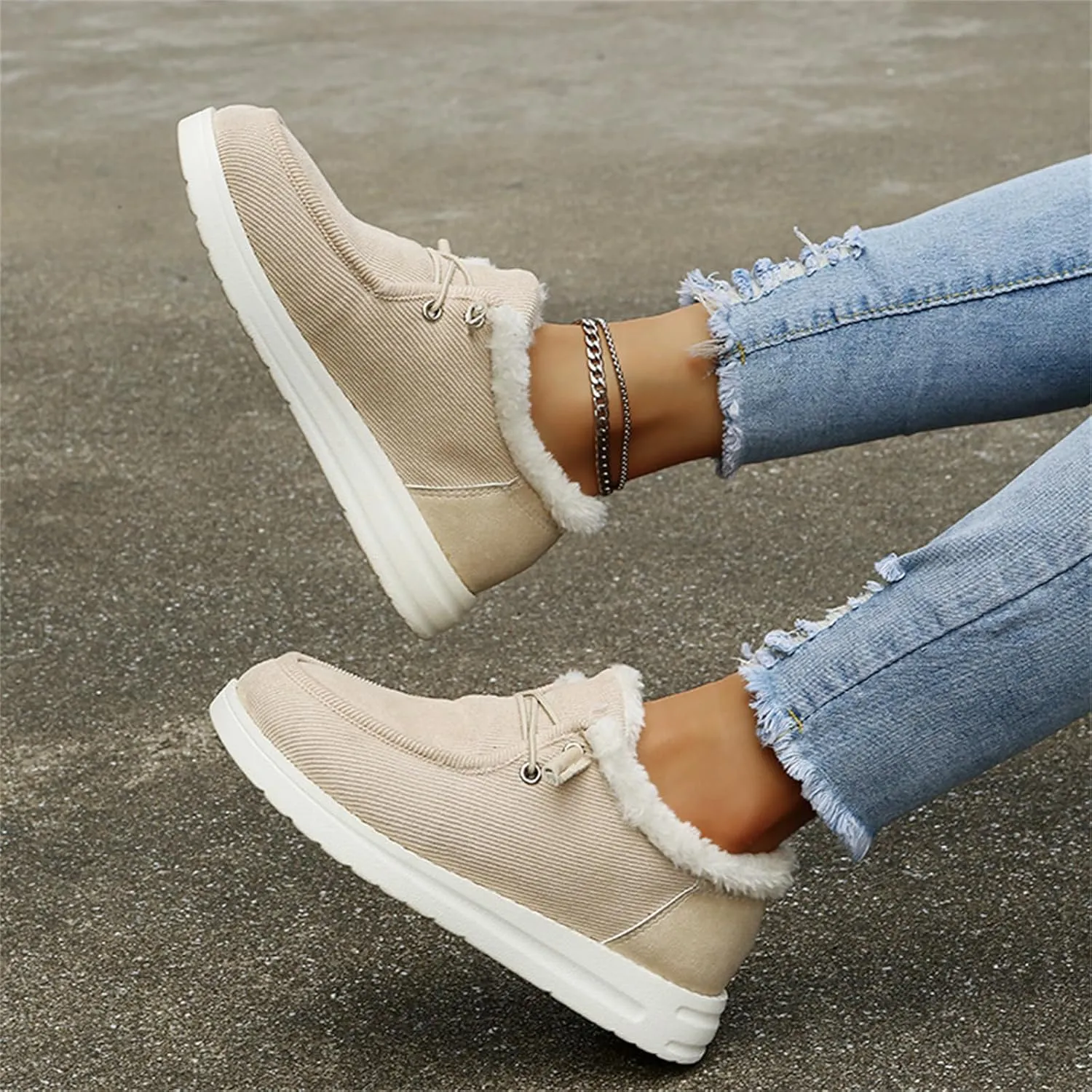 Ladmiple Winter Boots For Women With Fur Lined Snow Boots Warm Slip On Ankle Booties Comfortable Anti Slip Walking Shoes