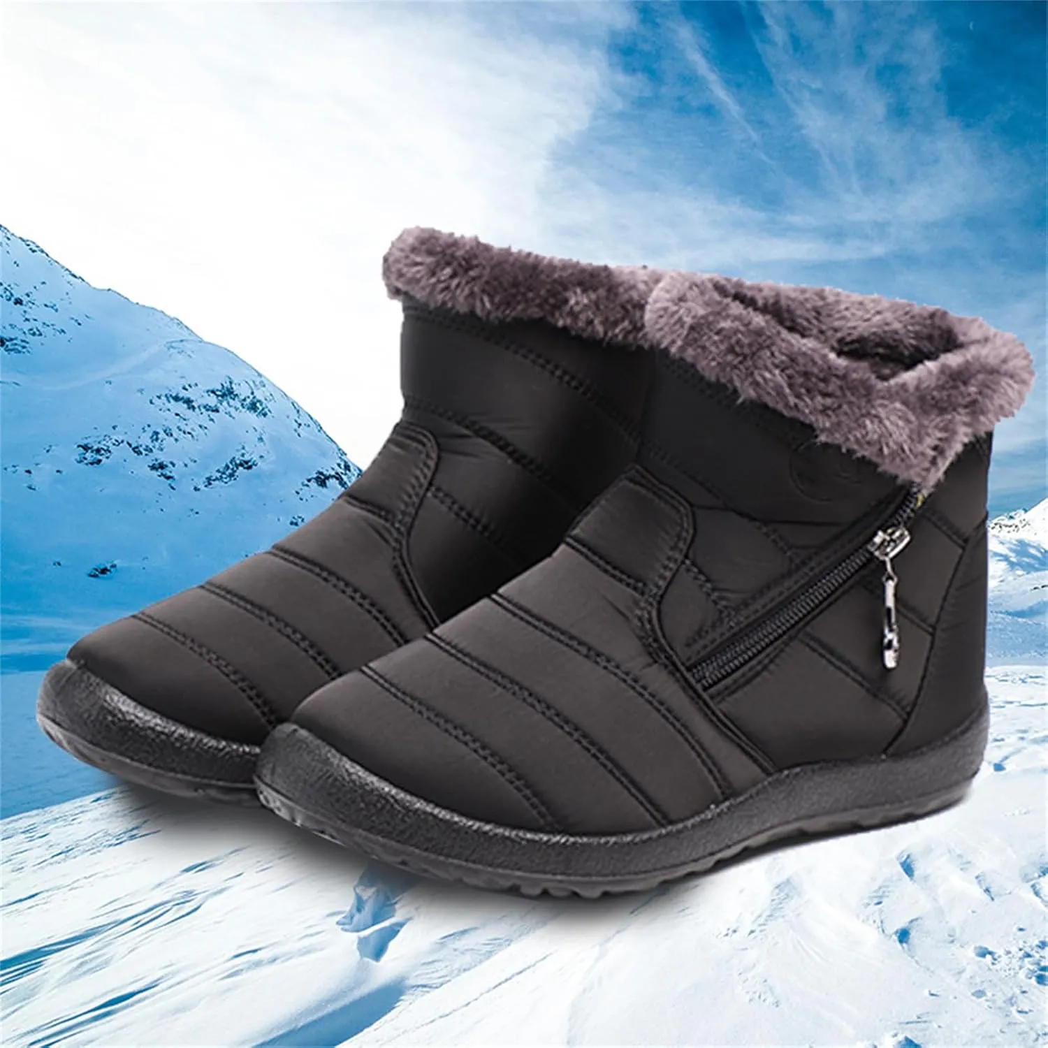 Lausiuoe Snow Boots For Women Waterproof Insulated Wide Width Fur Lined Winter Ankle Booties Outdoor Comfortable Shoes