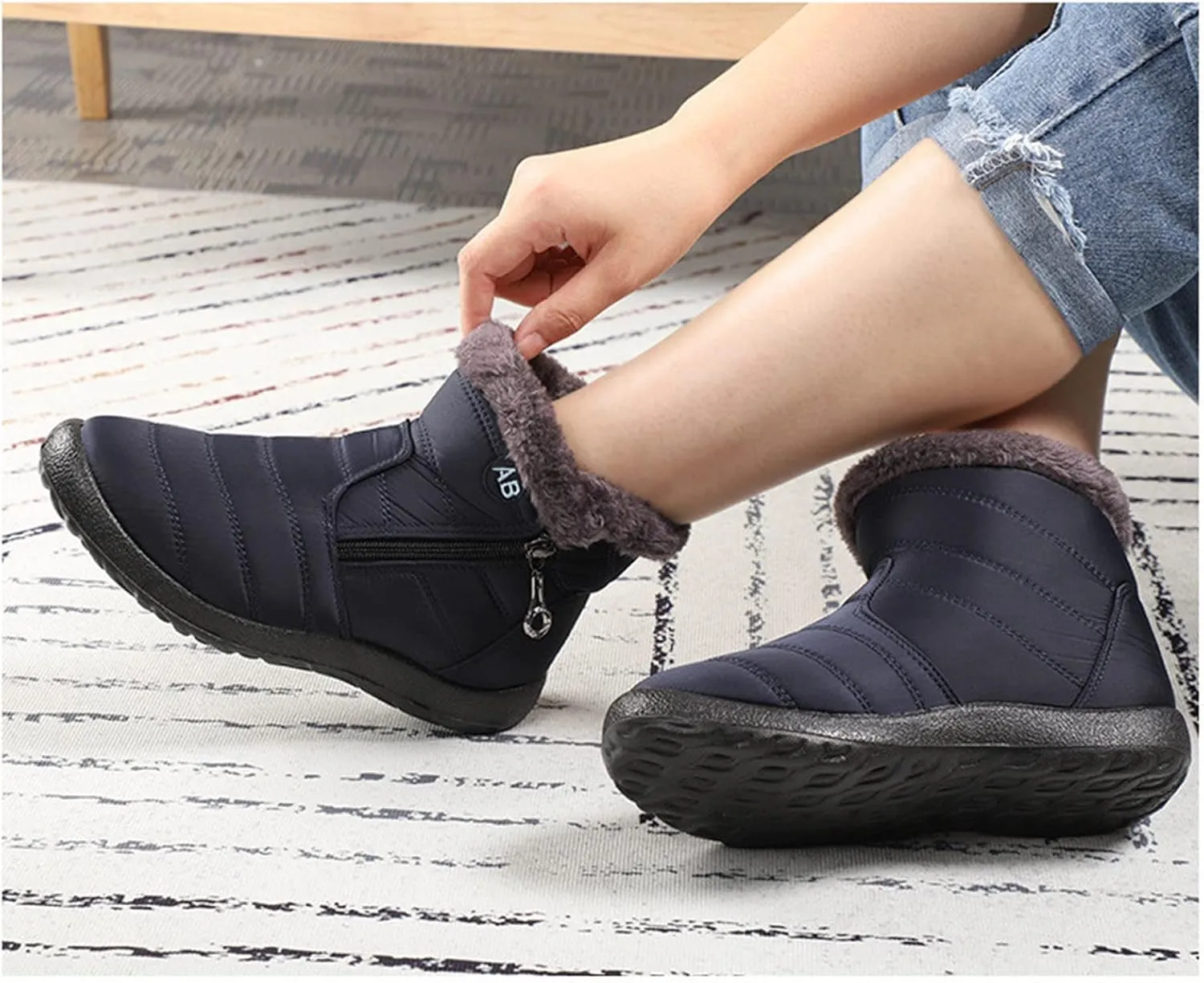 Lausiuoe Snow Boots For Women Waterproof Insulated Wide Width Fur Lined Winter Ankle Booties Outdoor Comfortable Shoes