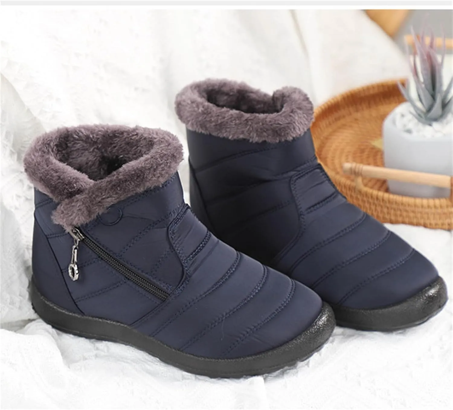 Lausiuoe Snow Boots For Women Waterproof Insulated Wide Width Fur Lined Winter Ankle Booties Outdoor Comfortable Shoes