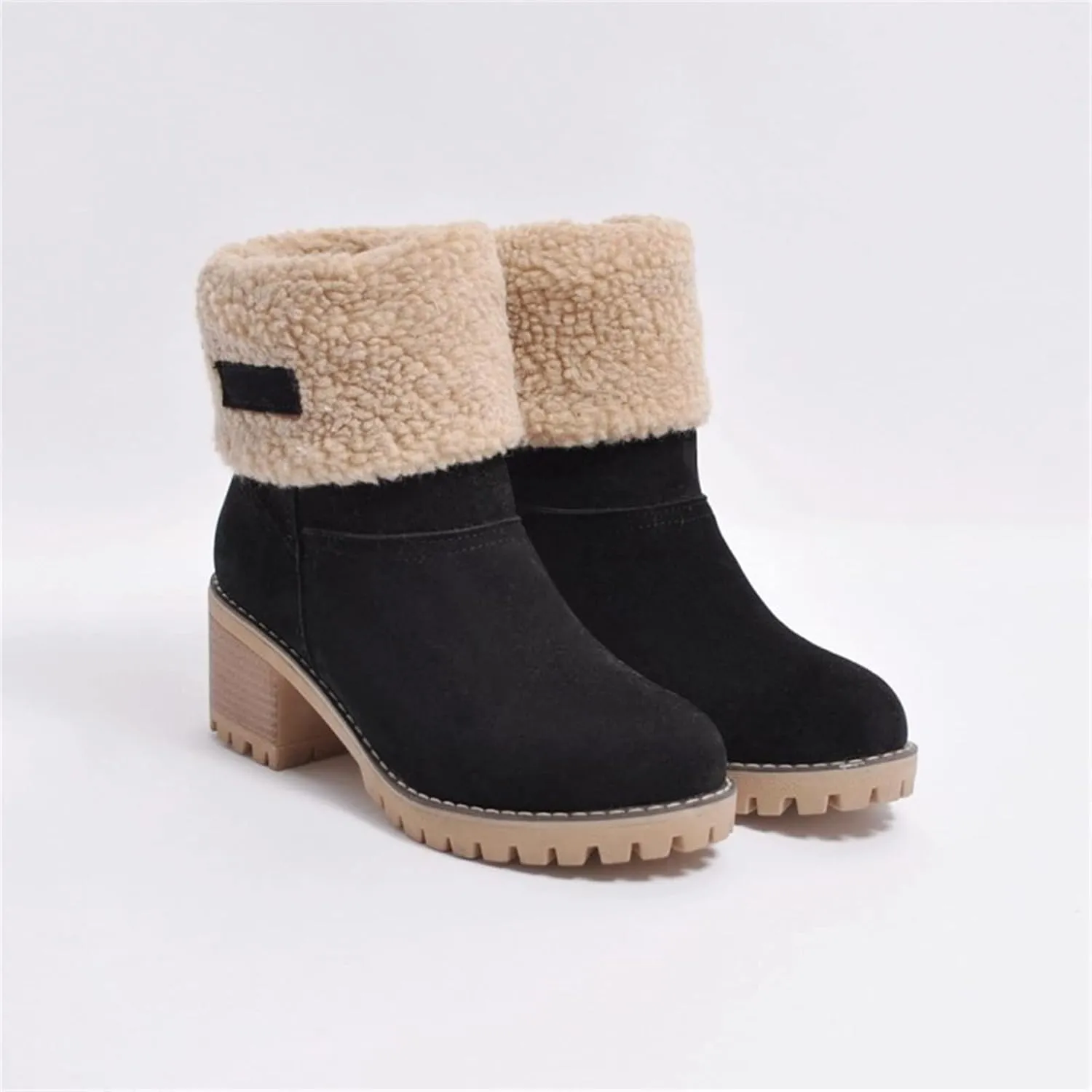 Lausiuoe Winter Boots For Women Fashion 2022 Women's Cotton Warm Fur Lined Snow Flat Cute Platform Booties Fuzzy Outdoor Shoes