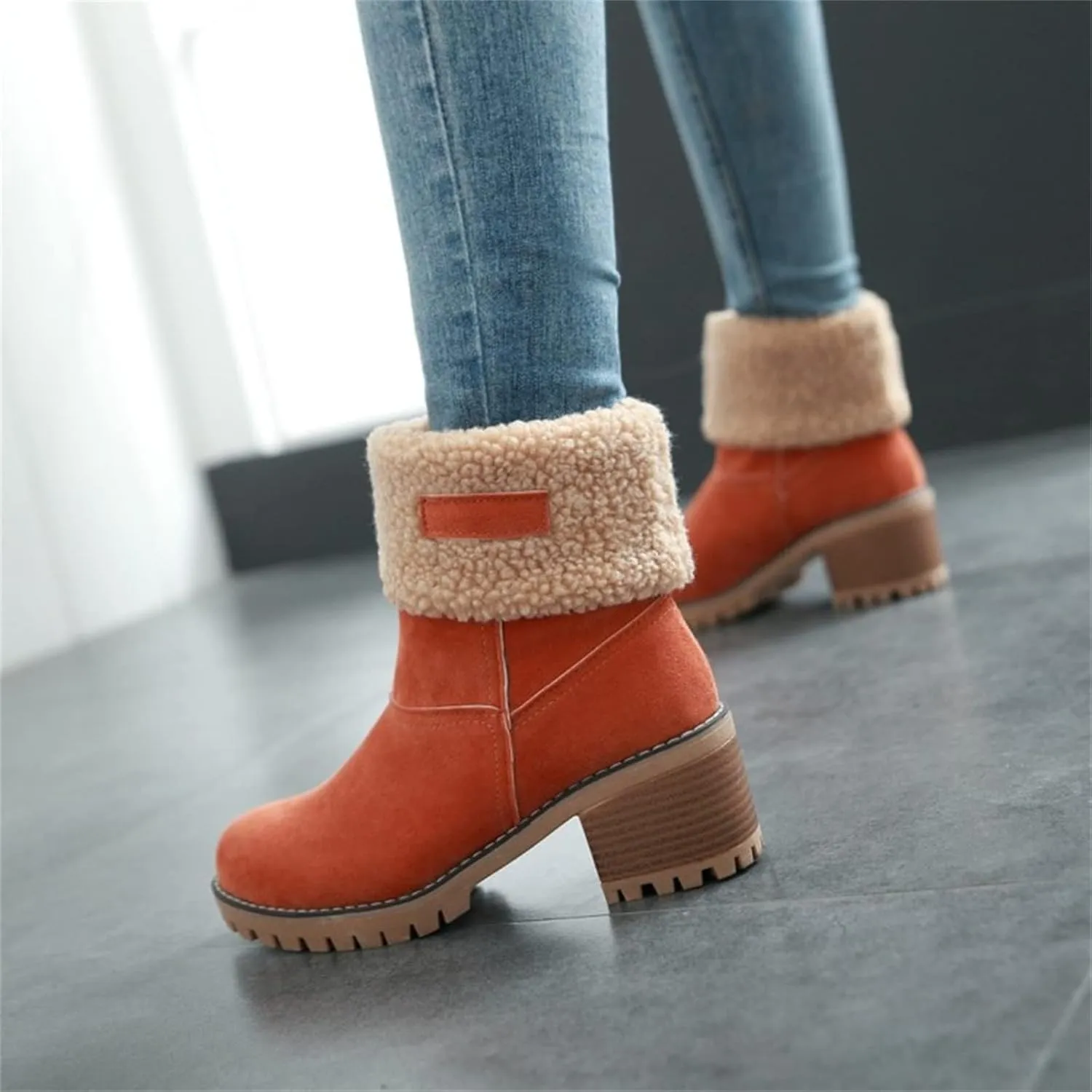 Lausiuoe Winter Boots For Women Fashion 2022 Women's Cotton Warm Fur Lined Snow Flat Cute Platform Booties Fuzzy Outdoor Shoes