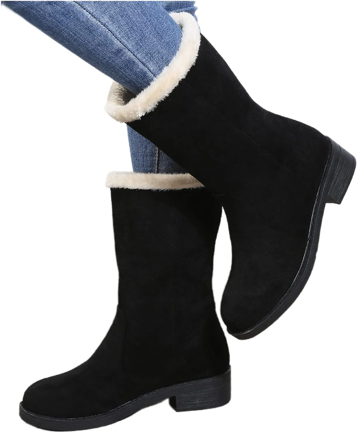 Lausiuoe Winter Boots For Women Fashion 2022 Womens Snow Boots Fur Lined Warm Fuzzy booties Casual Outdoor Comfortable Shoes